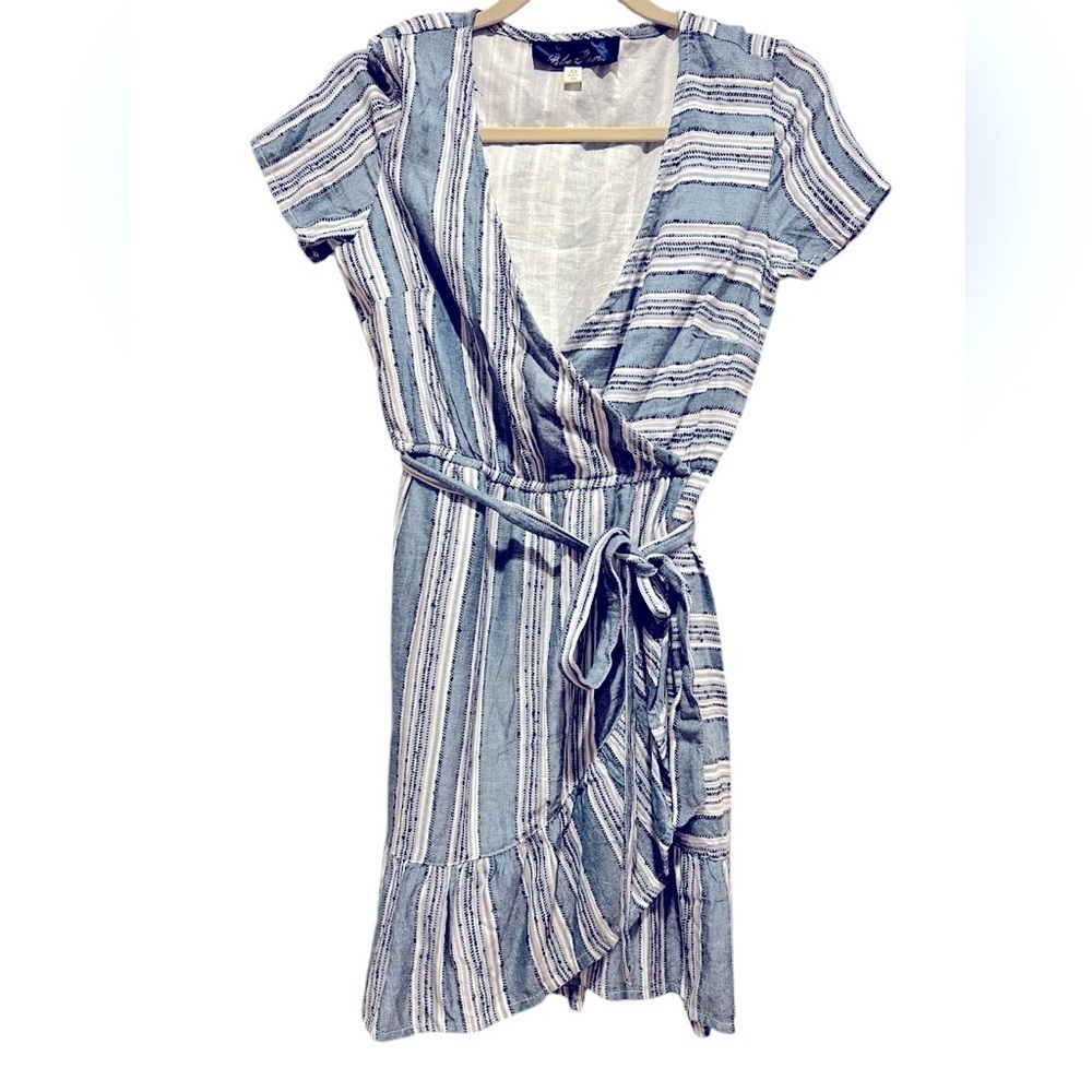 Blue Rain Wrap Style Dress Womens Size Medium